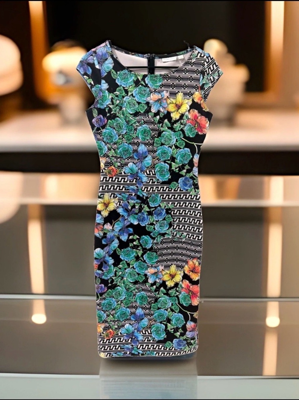 New York & Company Black Floral Patchwork Midi Dress
